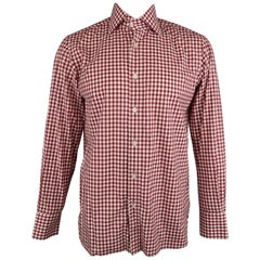 TOM FORD Size M Red 
White Plaid Cotton Button Up Long Sleeve Shirt
