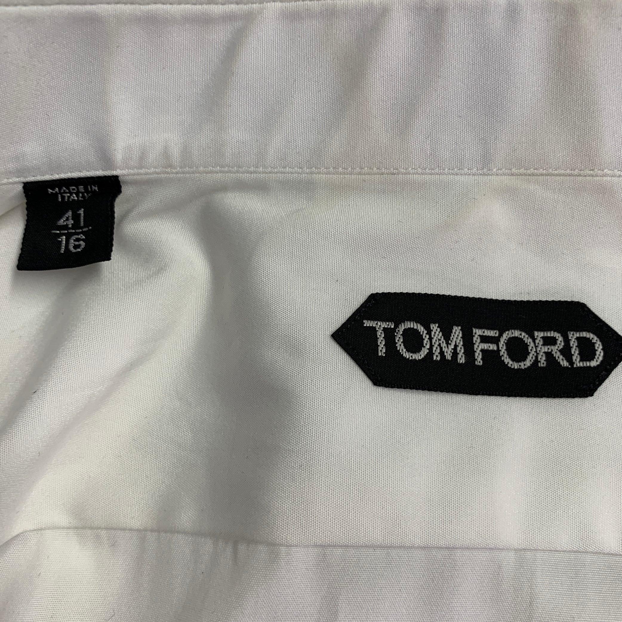 TOM FORD Taglia M Camicia a maniche lunghe in cotone bianco con bottoni a scomparsa In condizioni buone in vendita a San Francisco, CA