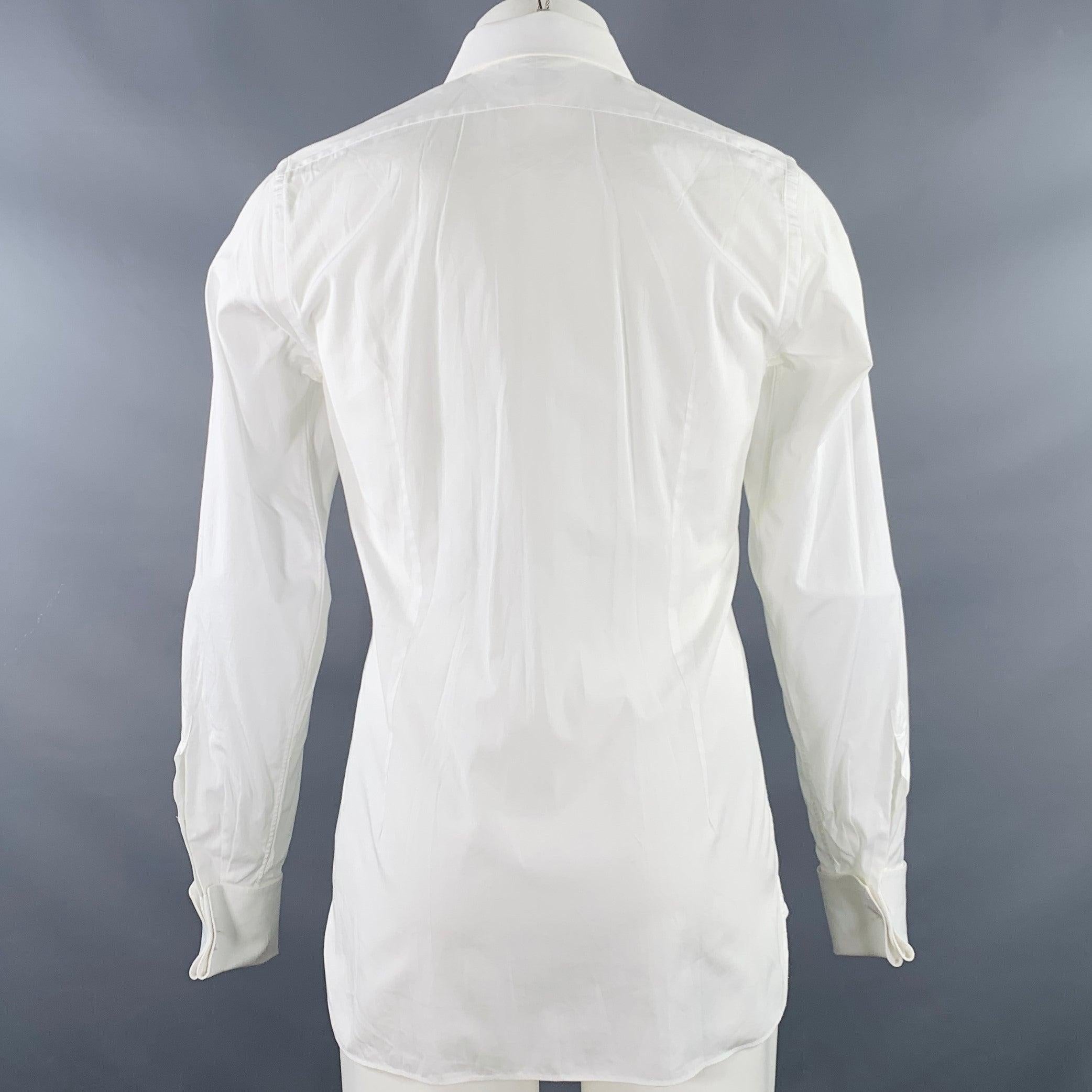 Gray TOM FORD Size M White Cotton Curved Cutaway French Cuffs Long Sleeve Shirt