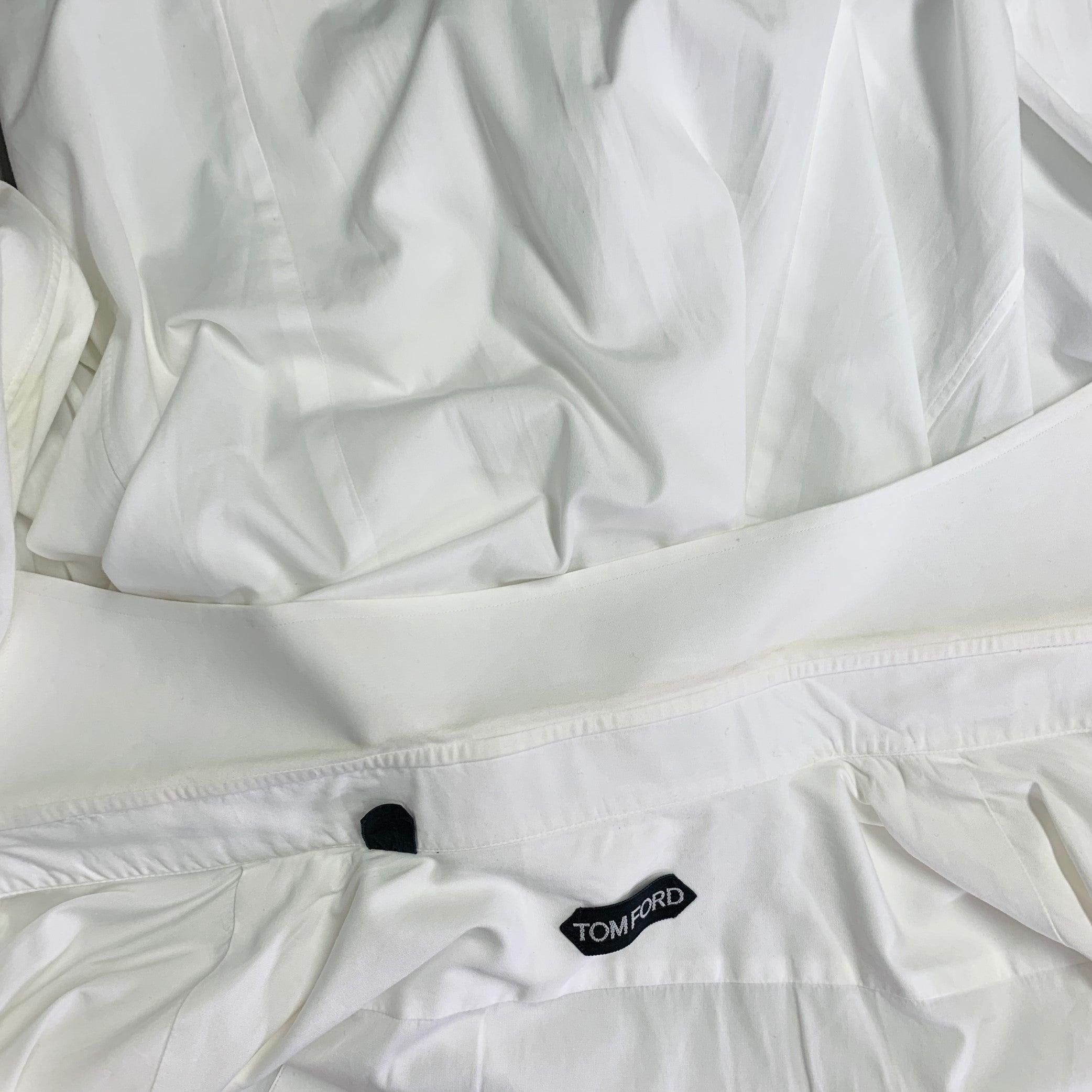 Men's TOM FORD Size M White Cotton Curved Cutaway French Cuffs Long Sleeve Shirt