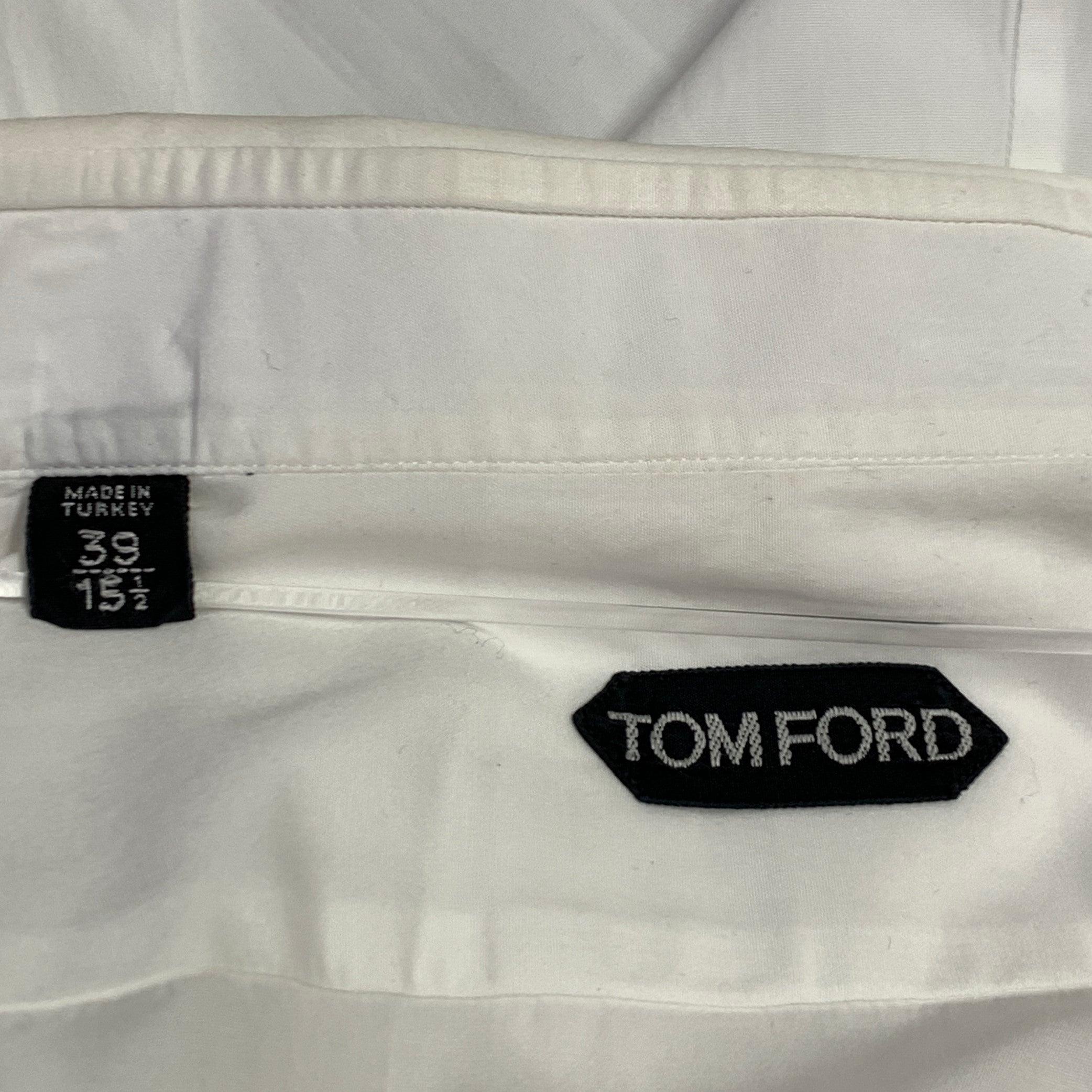 TOM FORD Size M White Cotton Curved Cutaway French Cuffs Long Sleeve Shirt 2