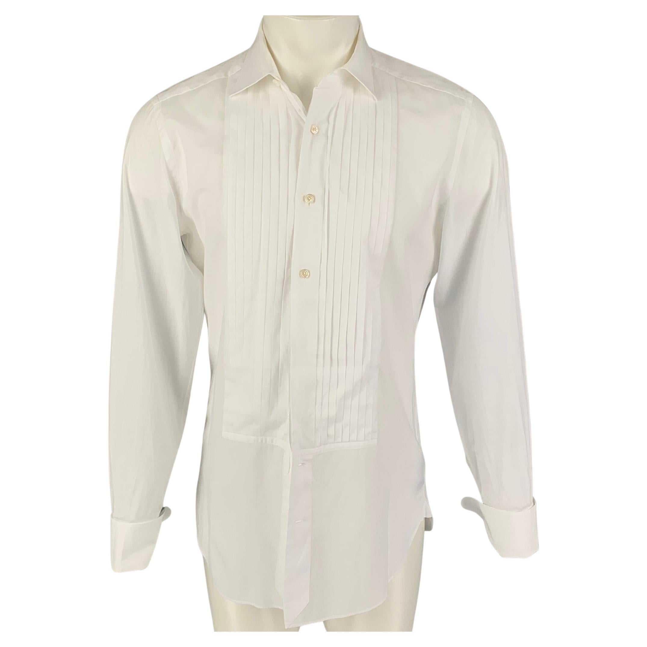 TOM FORD Size M White Cotton Tuxedo Long Sleeve Shirt