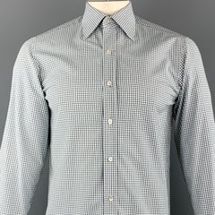 TOM FORD Size M White & Green Checkered Cotton Button Up Long Sleeve Shirt
