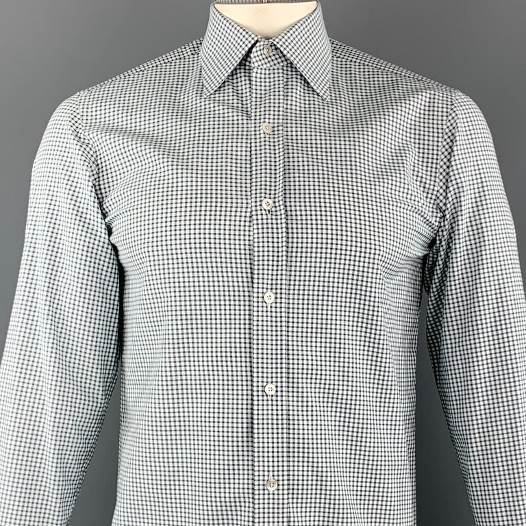 TOM FORD Size M White and Green Checkered Cotton Button Up Long Sleeve ...