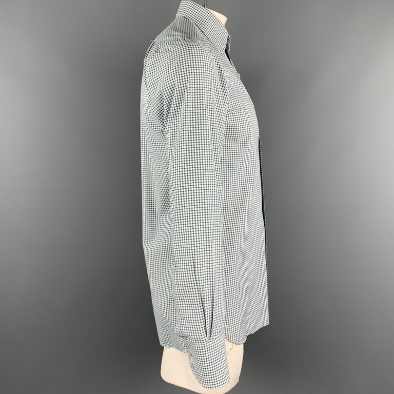 TOM FORD Size M White and Green Checkered Cotton Button Up Long Sleeve ...