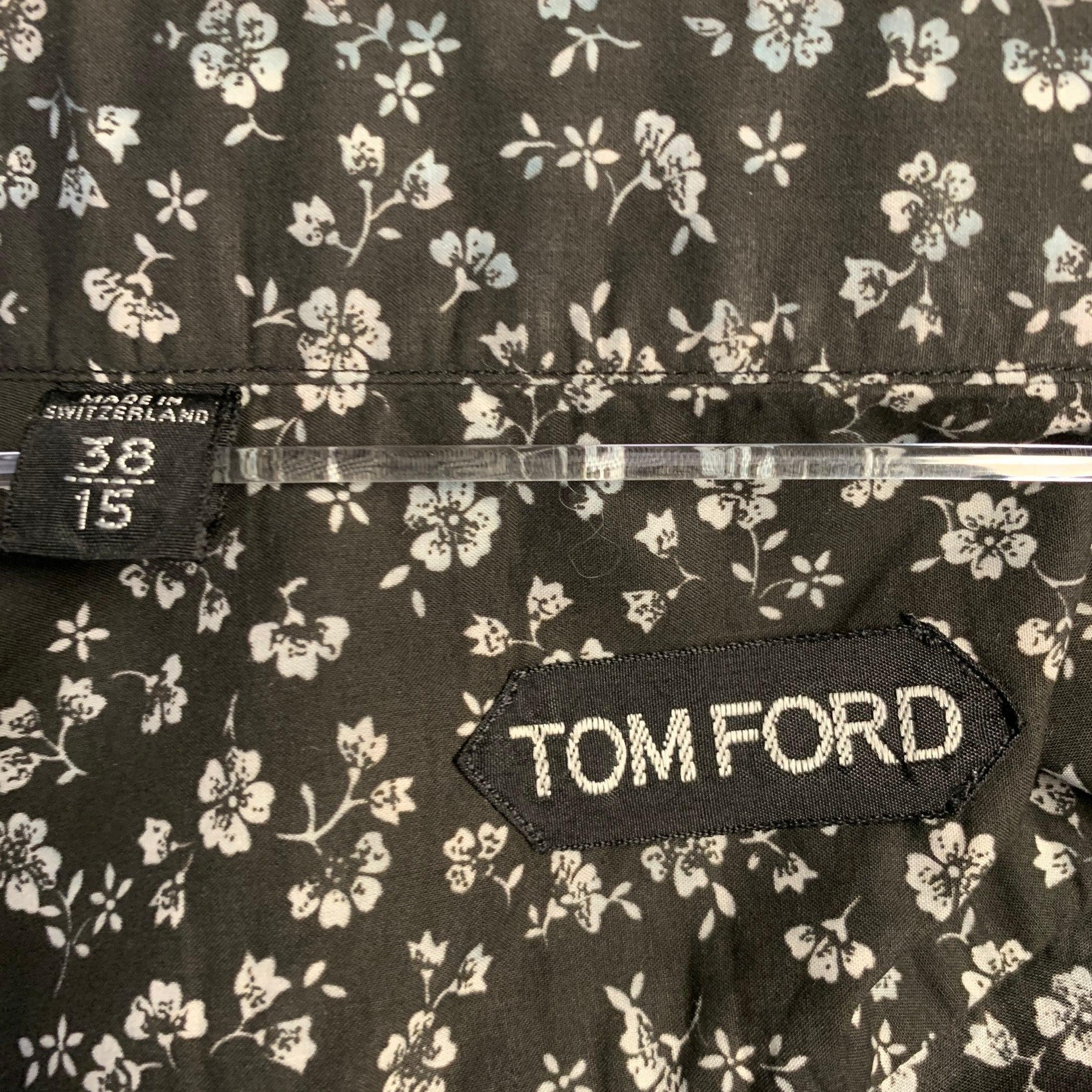 TOM FORD Größe S Schwarz Weiß Geblümtes Baumwollhemd mit langen Ärmeln im Angebot 2