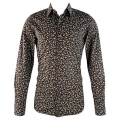 Tom Ford - Camicia a maniche lunghe in cotone con fiori bianchi e neri - Taglia S. S. White