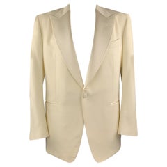 TOM FORD Size US 48 IT 58 R Cream Wool / Mohair Peak Lapel Tuxedo Sport Coat
