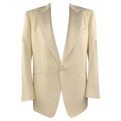 TOM FORD Size US 48 IT 58 R Cream Wool / Mohair Peak Lapel Tuxedo Sport Coat