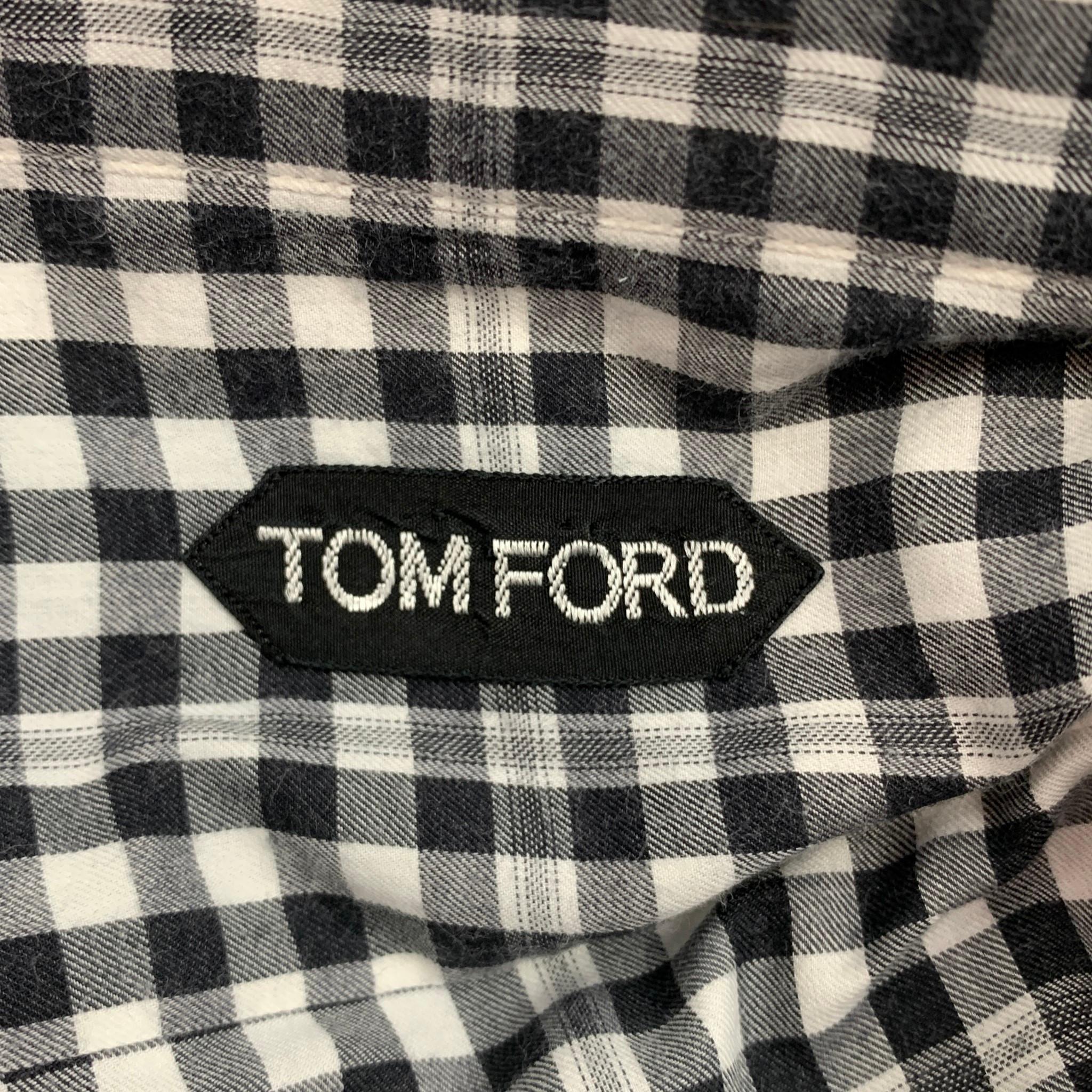 TOM FORD Size XL Black & White Checkered Cotton Button Up Long Sleeve Shirt In Good Condition In San Francisco, CA