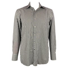 TOM FORD Size XL Black 
White Checkered Cotton Button Up Long Sleeve Shirt