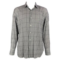 TOM FORD Size XL Black & White Checkered Cotton Button Up Long Sleeve Shirt
