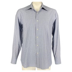TOM FORD Size XL Blue & White Checkered Cotton Button Down Long Sleeve Shirt