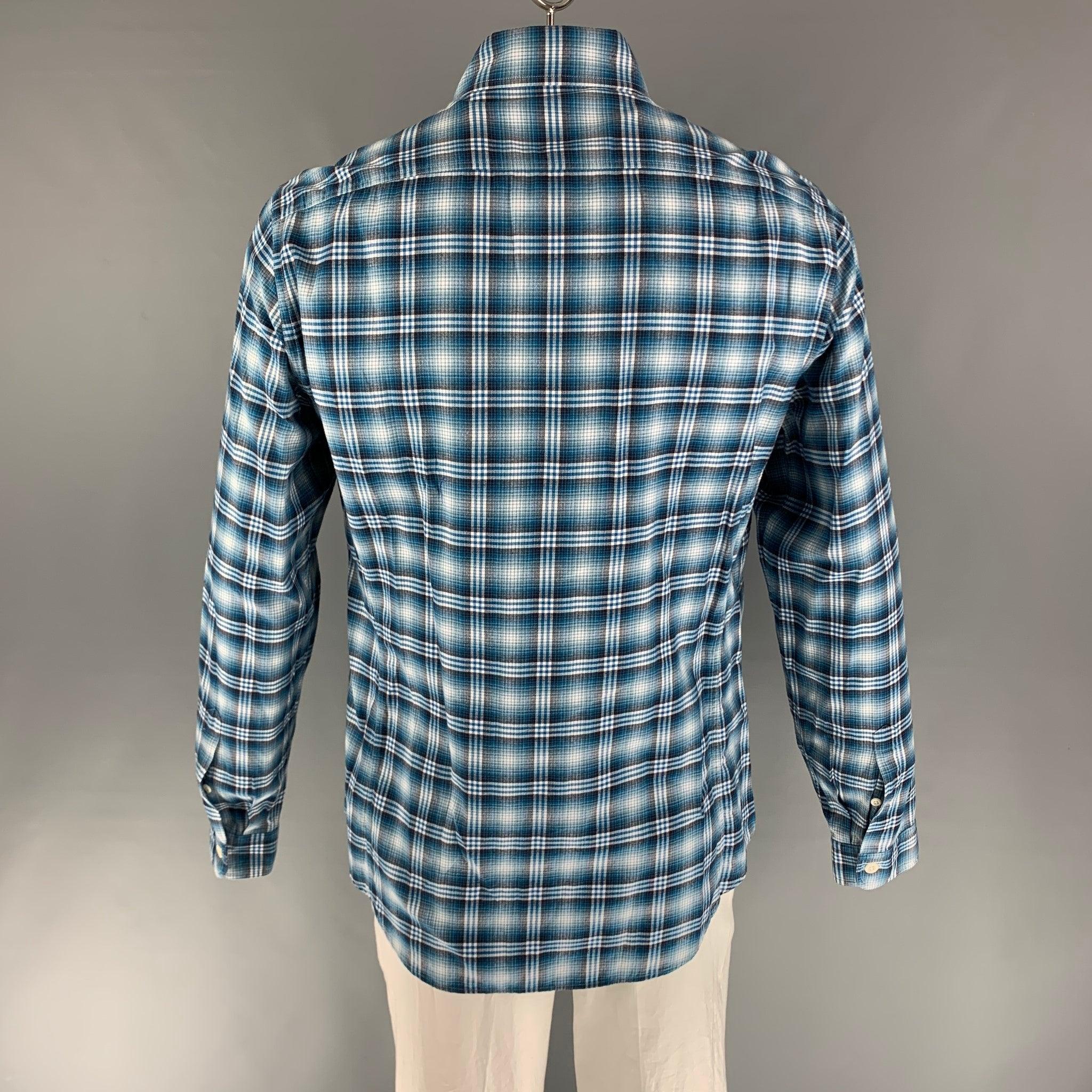 TOM FORD Size XL Blue White Plaid Cotton Flanel Long Sleeve Shirt In Good Condition In San Francisco, CA