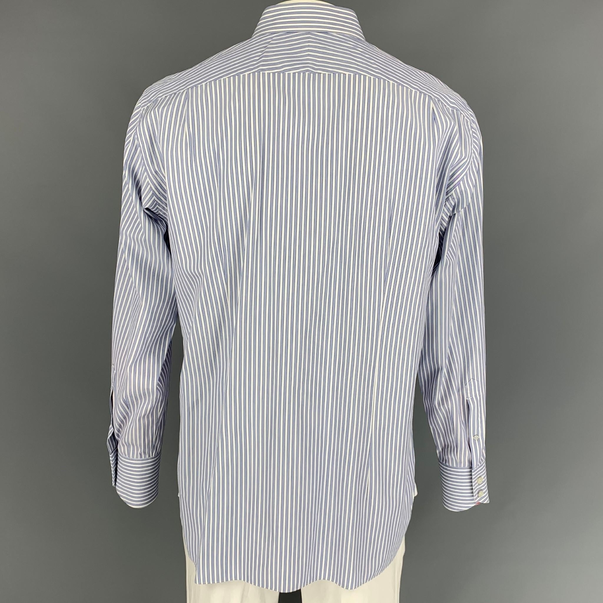 Gray TOM FORD Size XL Blue & White Stripe Cotton Button Down Long Sleeve Shirt