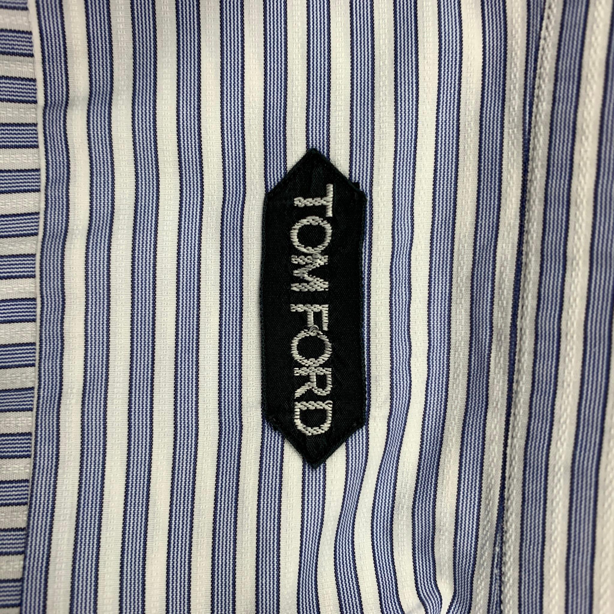 Men's TOM FORD Size XL Blue & White Stripe Cotton Button Down Long Sleeve Shirt