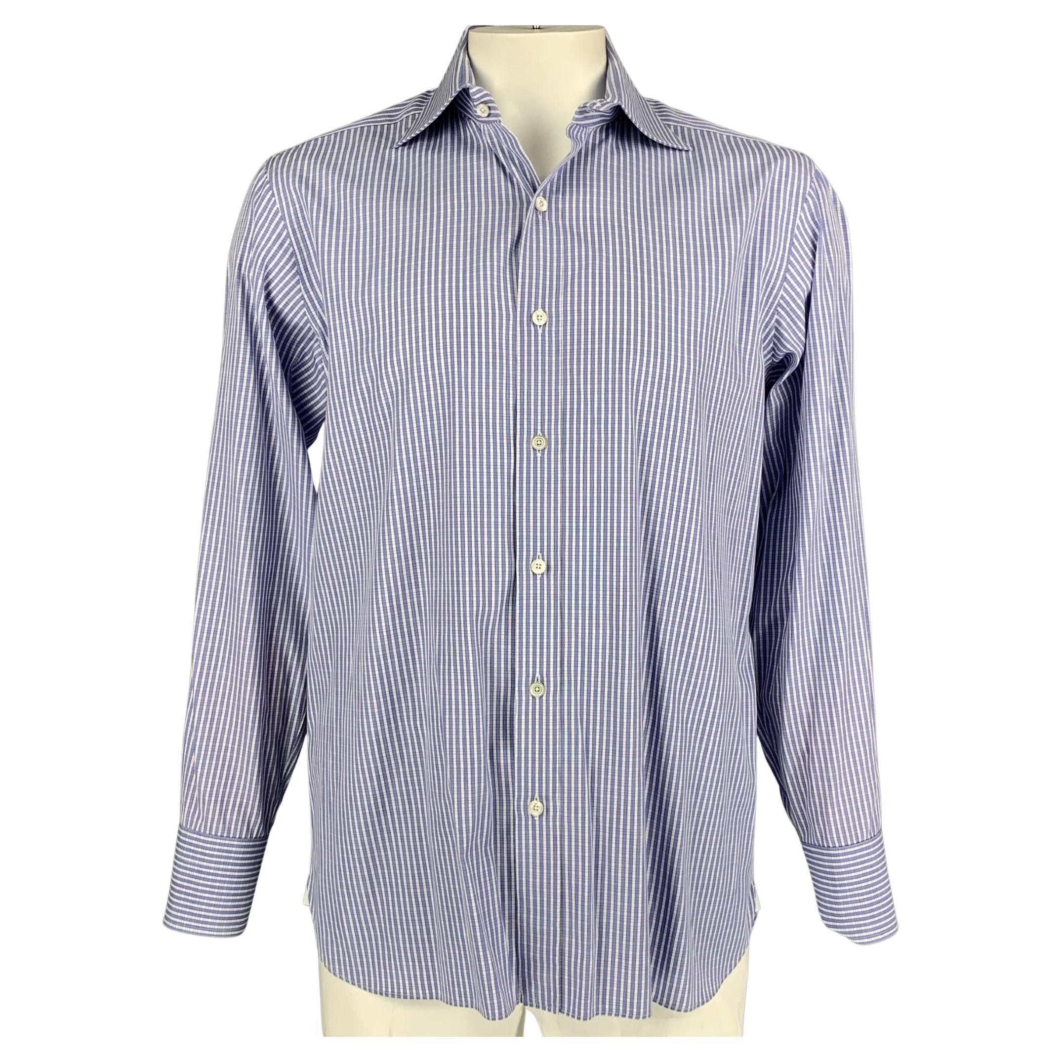 TOM FORD Size XL Blue & White Stripe Cotton Button Down Long Sleeve Shirt