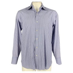 TOM FORD Size XL Blue & White Stripe Cotton Button Down Long Sleeve Shirt