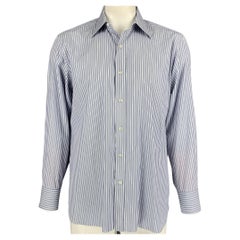 TOM FORD Size XL Blue & White Stripe Cotton Button Down Long Sleeve Shirt