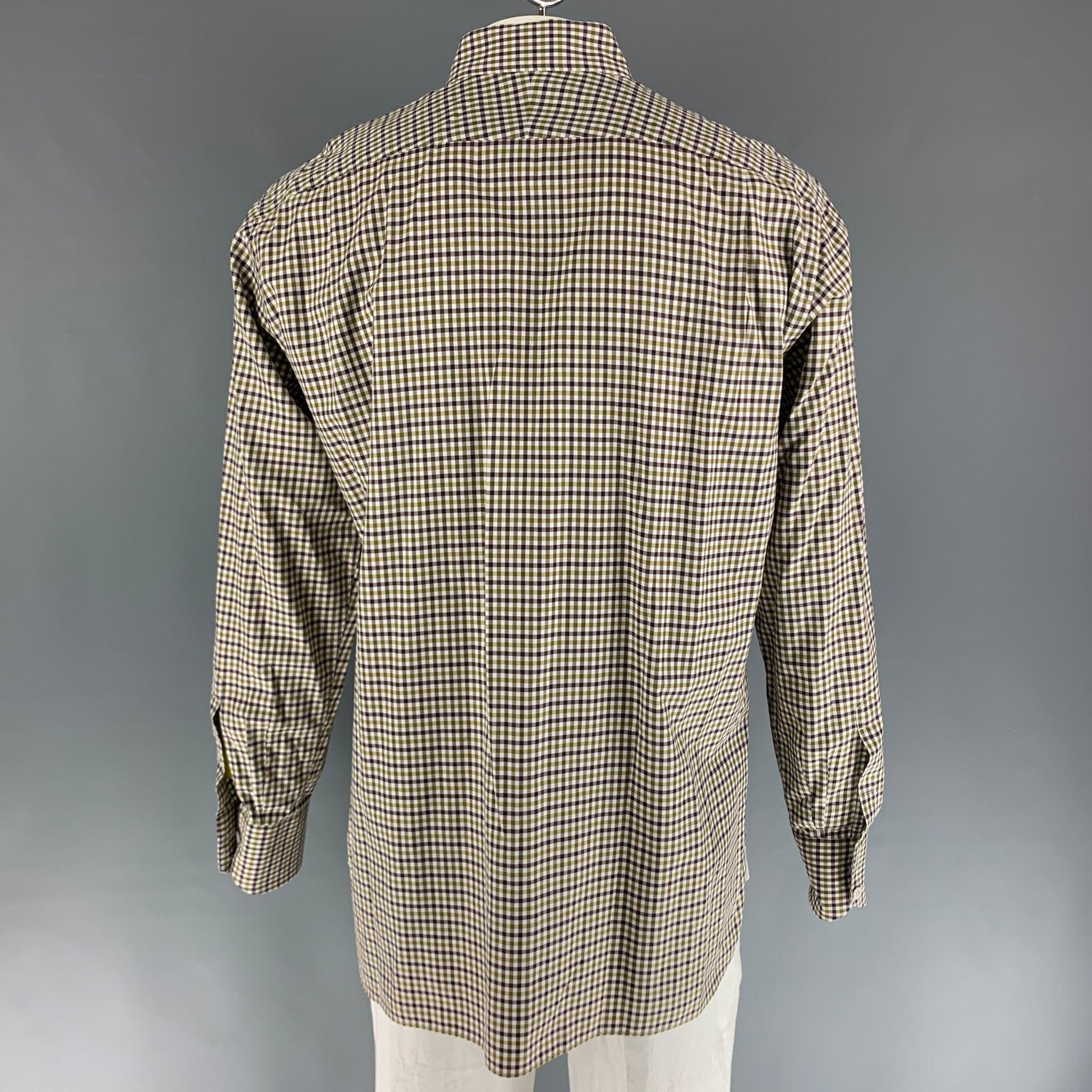 TOM FORD Size XL Brown Green/White Checkered Cotton Long Sleeve Shirt In Good Condition For Sale In San Francisco, CA