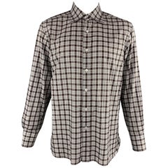 TOM FORD Size XL Brown Plaid Cotton Button Up Long Sleeve Shirt