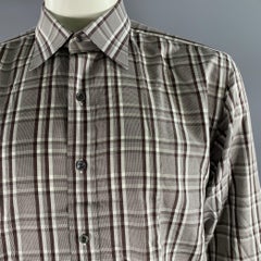 Tom Ford Taglia XL Camicia a maniche lunghe in cotone a quadri marroni