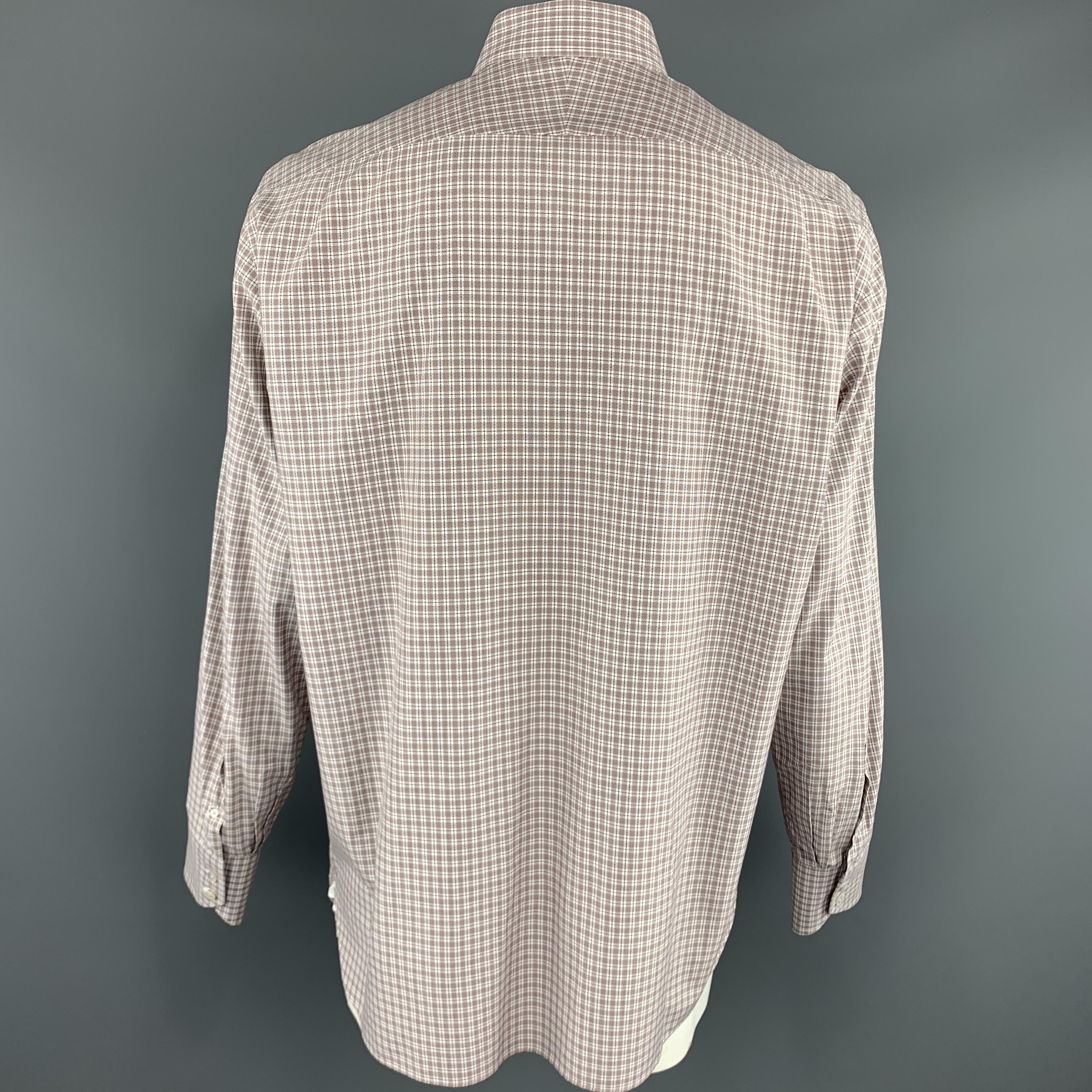 TOM FORD Size XL Brown & White Micro Plaid Cotton Button Up Long Sleeve Shirt In Excellent Condition In San Francisco, CA