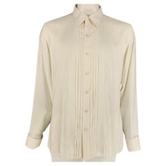 TOM FORD Size XL Cream Pleated Silk French Cuff Long Sleeve Shirt
