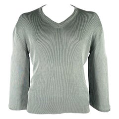 TOM FORD Size XL Green Grey Rib Knit Silk V-Neck Pullover
