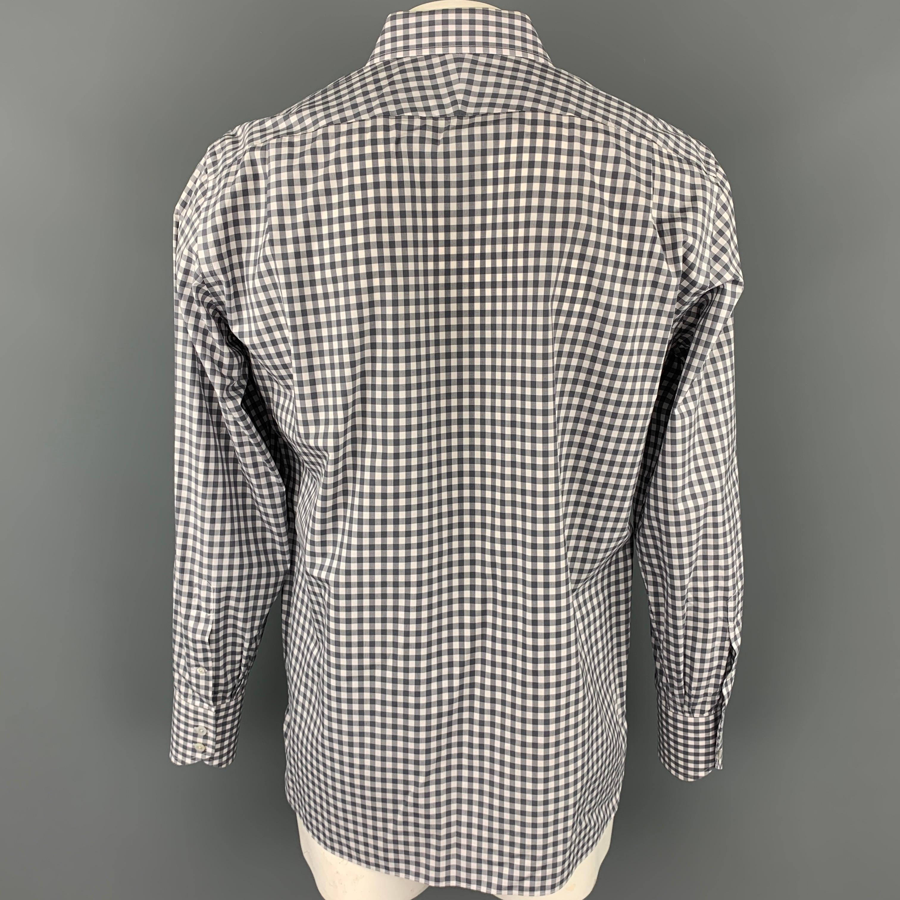 Gray TOM FORD Size XL Grey & White Checkered Cotton Button Up Long Sleeve Shirt