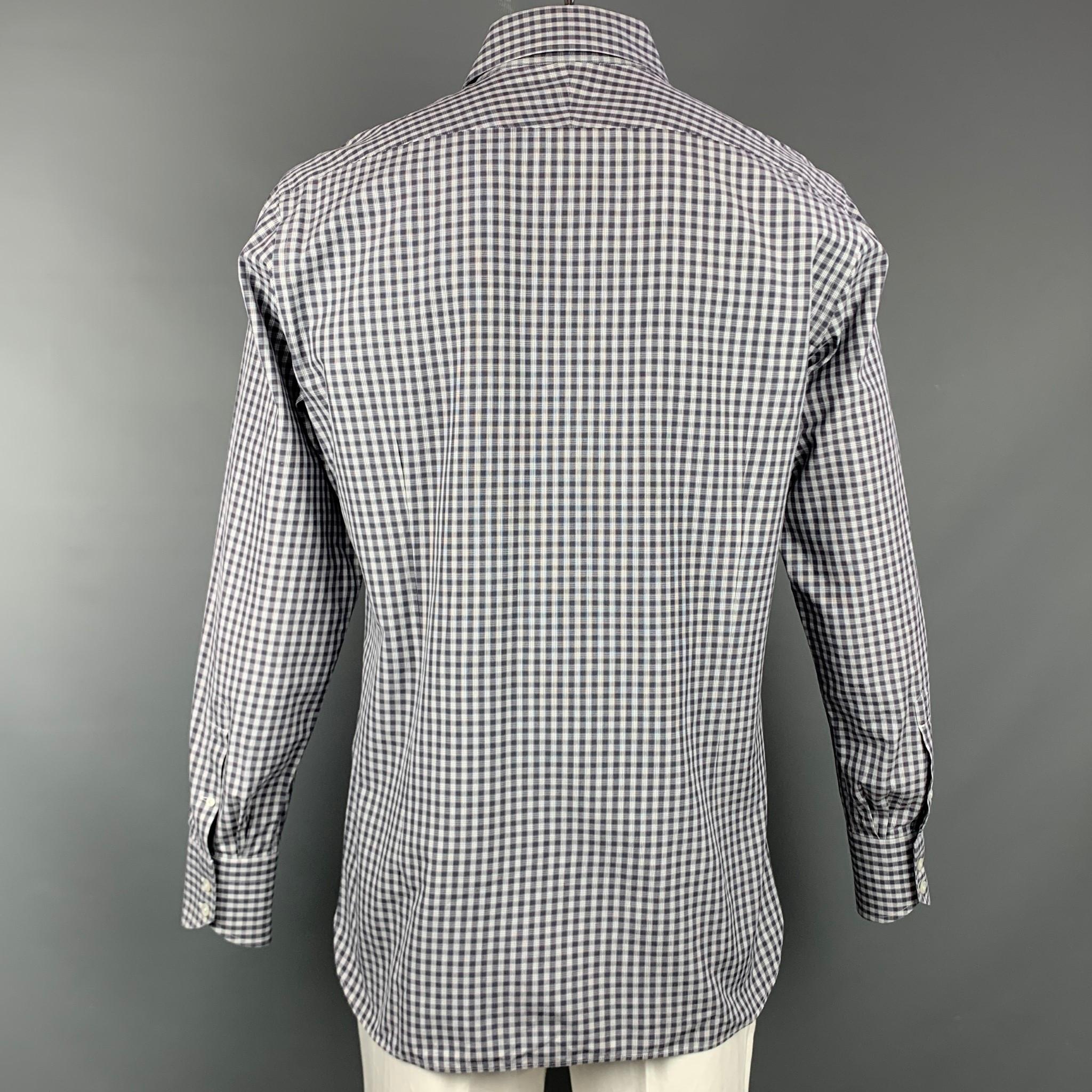 Gray TOM FORD Size XL Grey & White Plaid Cotton Button Up Long Sleeve Shirt