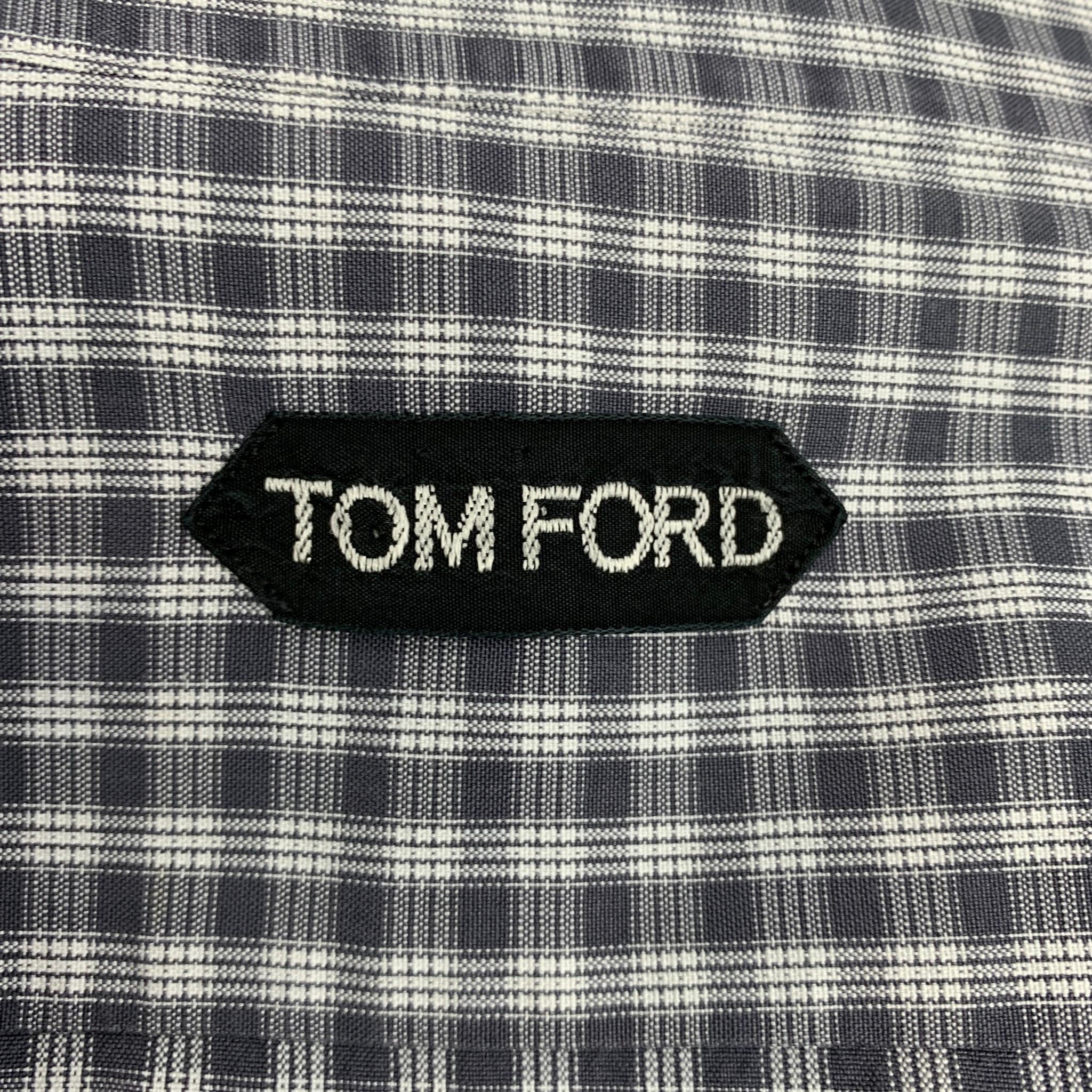 TOM FORD Size XL Grey & White Plaid Cotton Button Up Long Sleeve Shirt In Good Condition In San Francisco, CA