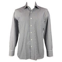 TOM FORD Size XL Grey 
White Plaid Cotton Button Up Long Sleeve Shirt