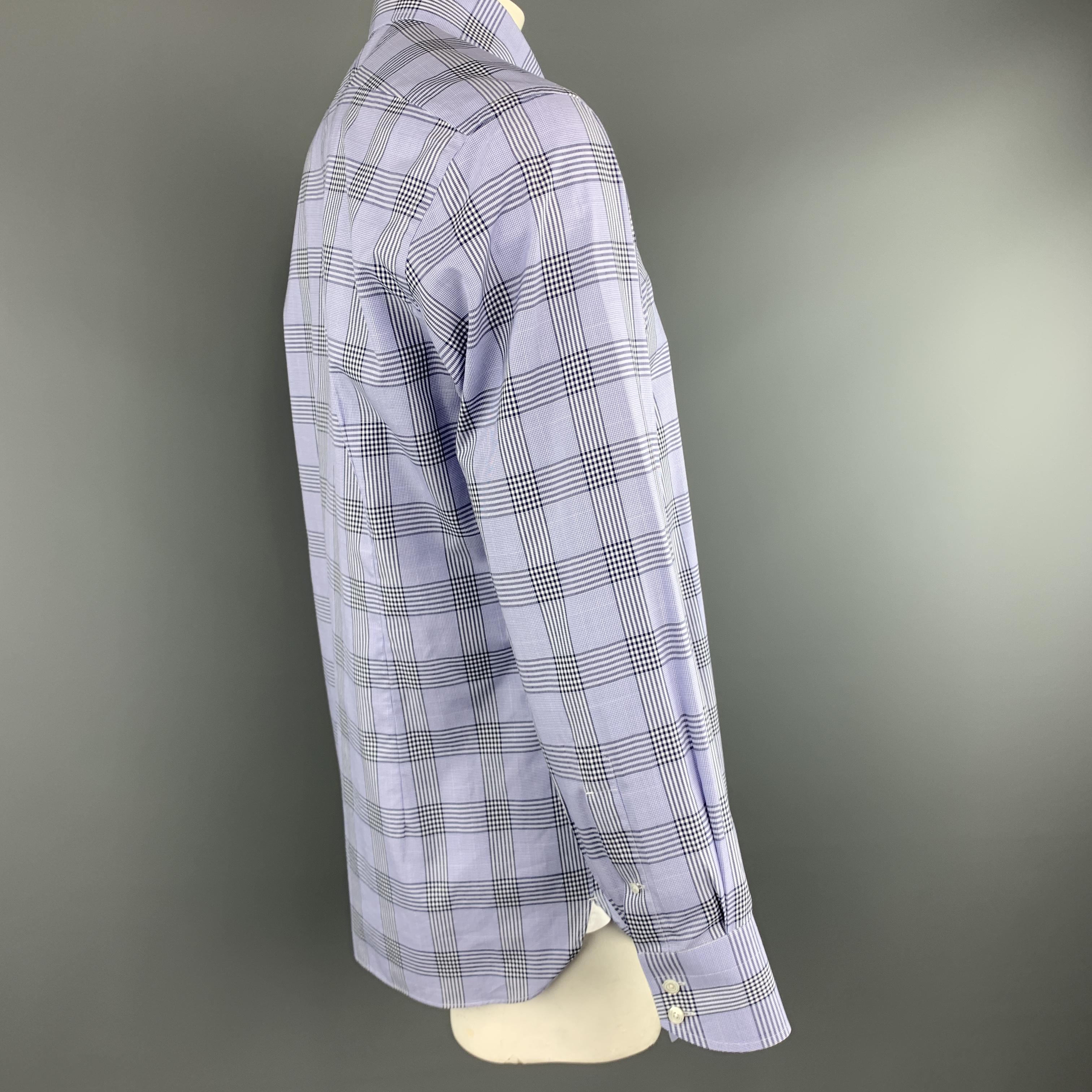 Gray TOM FORD Size XL Light Blue & Navy Plaid Cotton Long Sleeve Shirt
