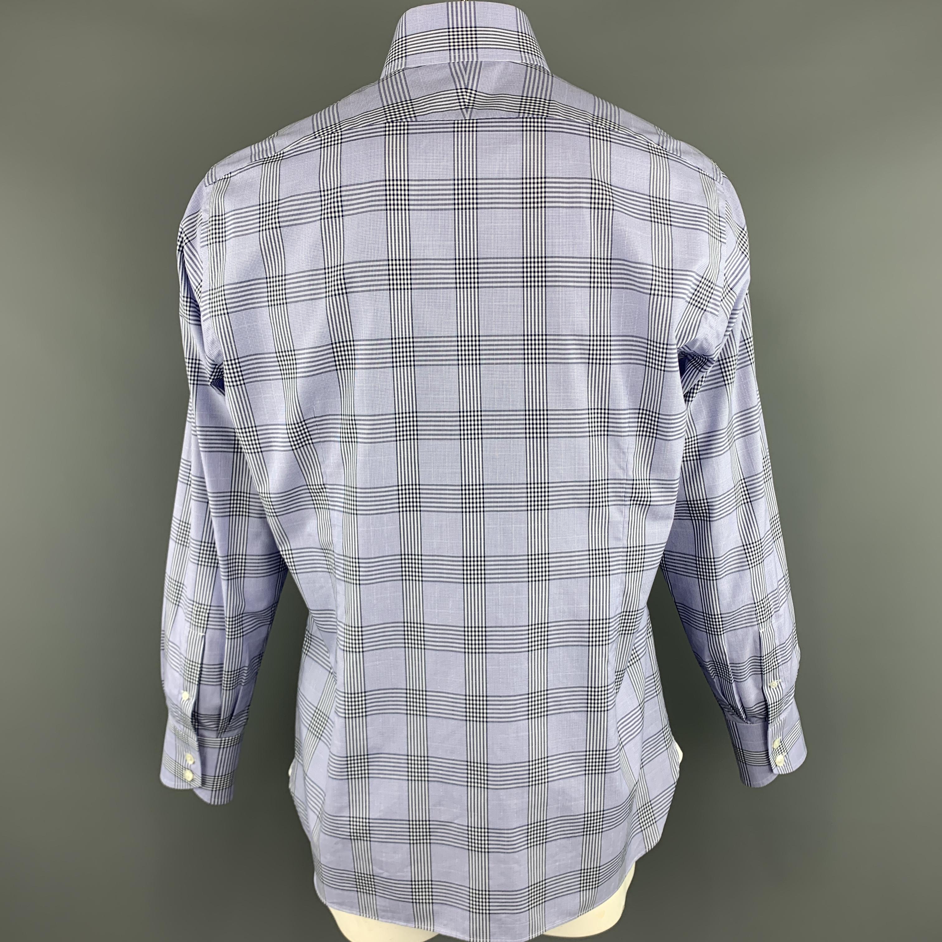 TOM FORD Size XL Light Blue & Navy Plaid Cotton Long Sleeve Shirt In Excellent Condition In San Francisco, CA