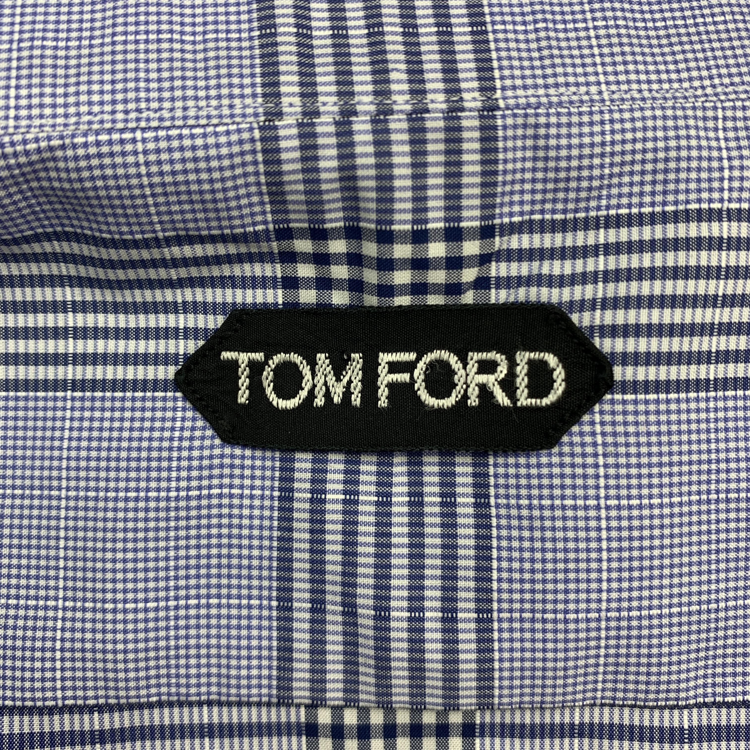 TOM FORD Size XL Light Blue & Navy Plaid Cotton Long Sleeve Shirt 1