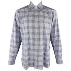 TOM FORD Size XL Light Blue & Navy Plaid Cotton Long Sleeve Shirt