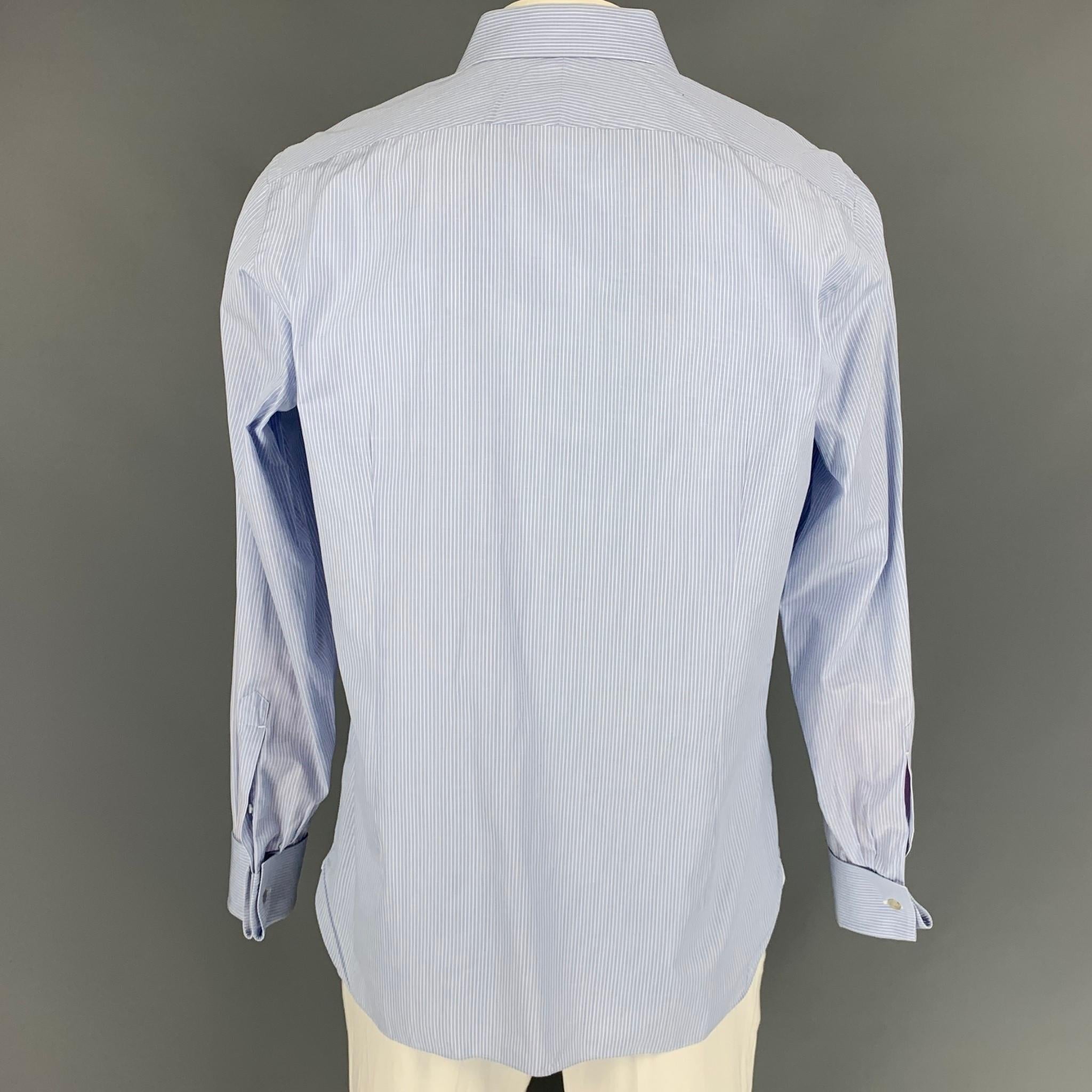 Gris TOM FORD - Chemise à manches longues en coton à rayures bleu clair et blanc, taille XL