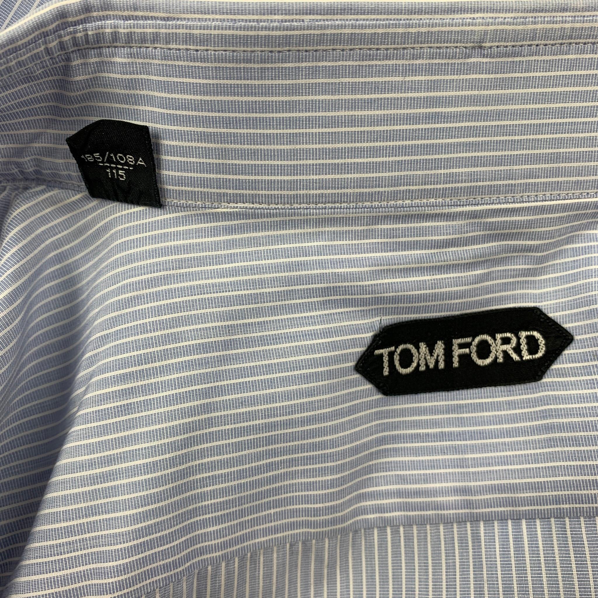  TOM FORD - Chemise à manches longues en coton à rayures bleu clair et blanc, taille XL Pour hommes 