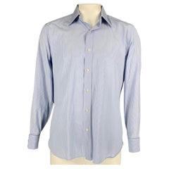 TOM FORD - Chemise à manches longues en coton à rayures bleu clair et blanc, taille XL