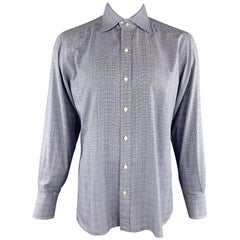 TOM FORD Size XL Navy Glenplaid Cotton Button Up Long Sleeve Shirt
