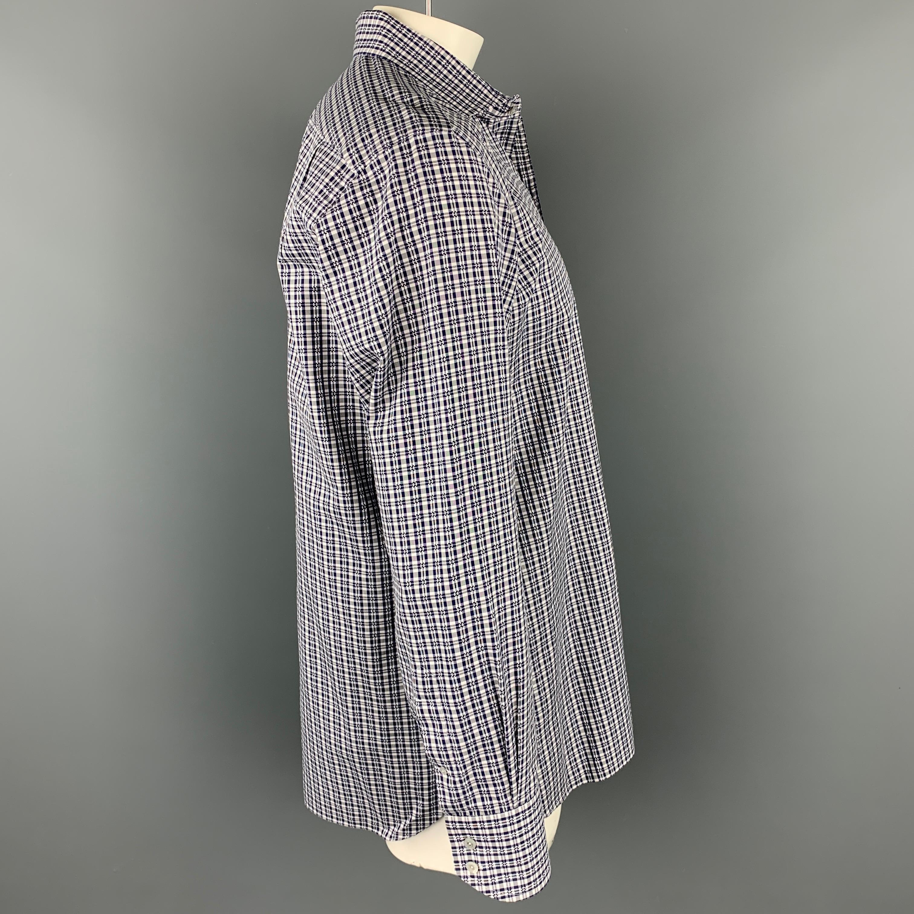 Gray TOM FORD Size XL Navy & White Plaid Cotton Button Up Long Sleeve Shirt