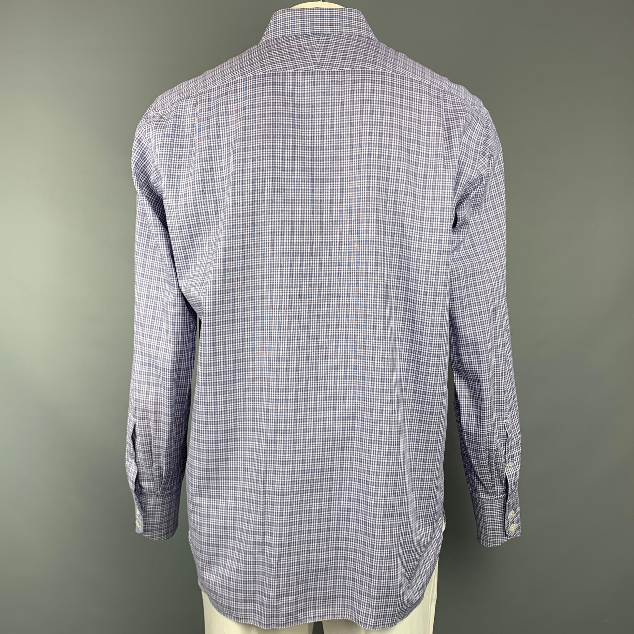 Gray TOM FORD Size XL Navy & White Plaid Cotton Button Up Long Sleeve Shirt
