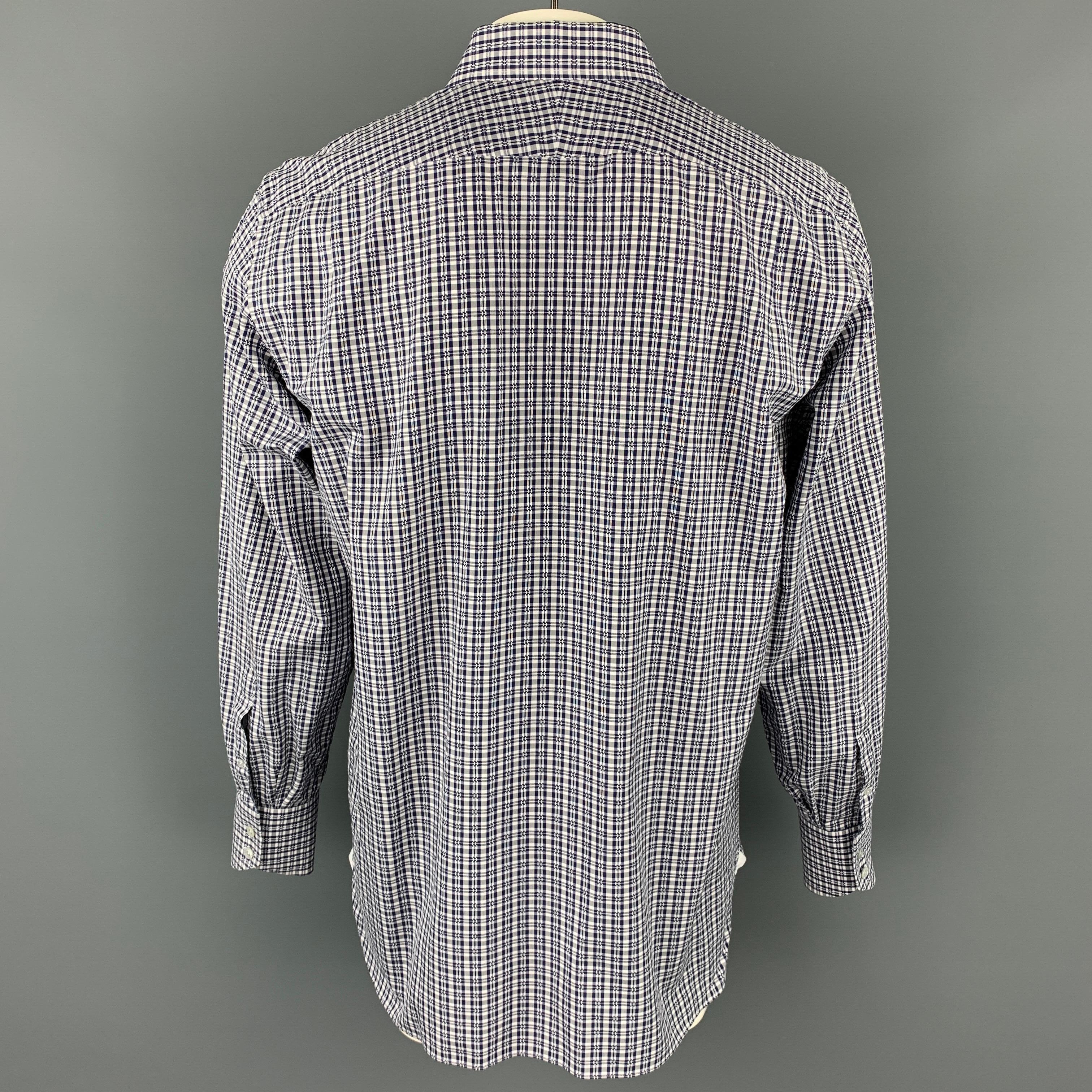 TOM FORD Size XL Navy & White Plaid Cotton Button Up Long Sleeve Shirt In Good Condition In San Francisco, CA