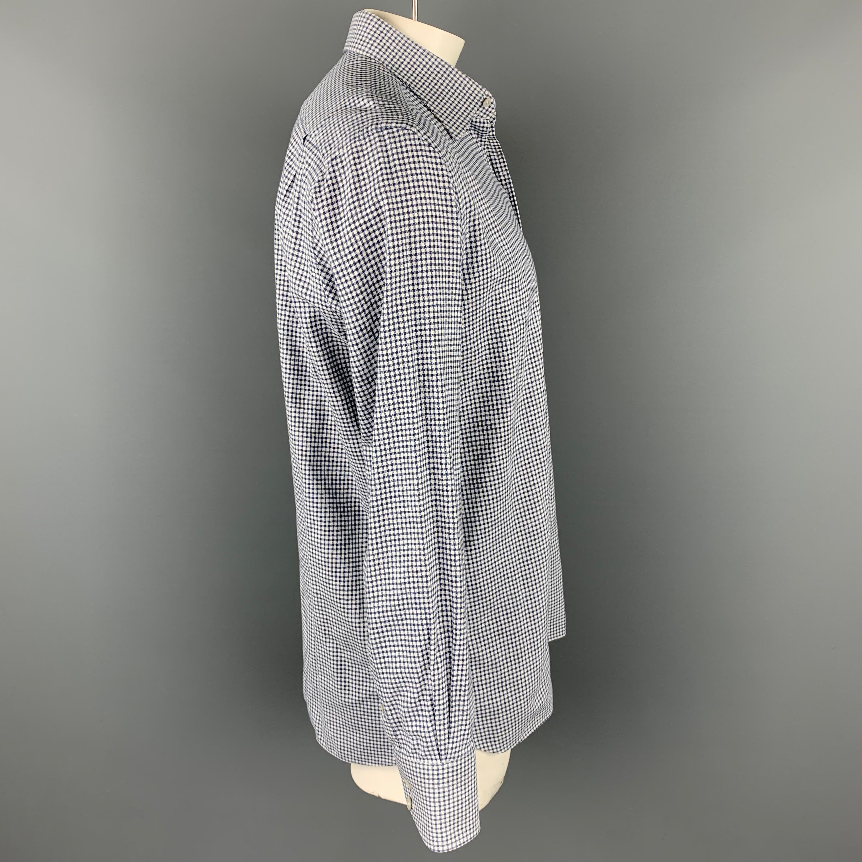 Gray TOM FORD Size XL Navy & White Window Pane Cotton Button Up Long Sleeve Shirt