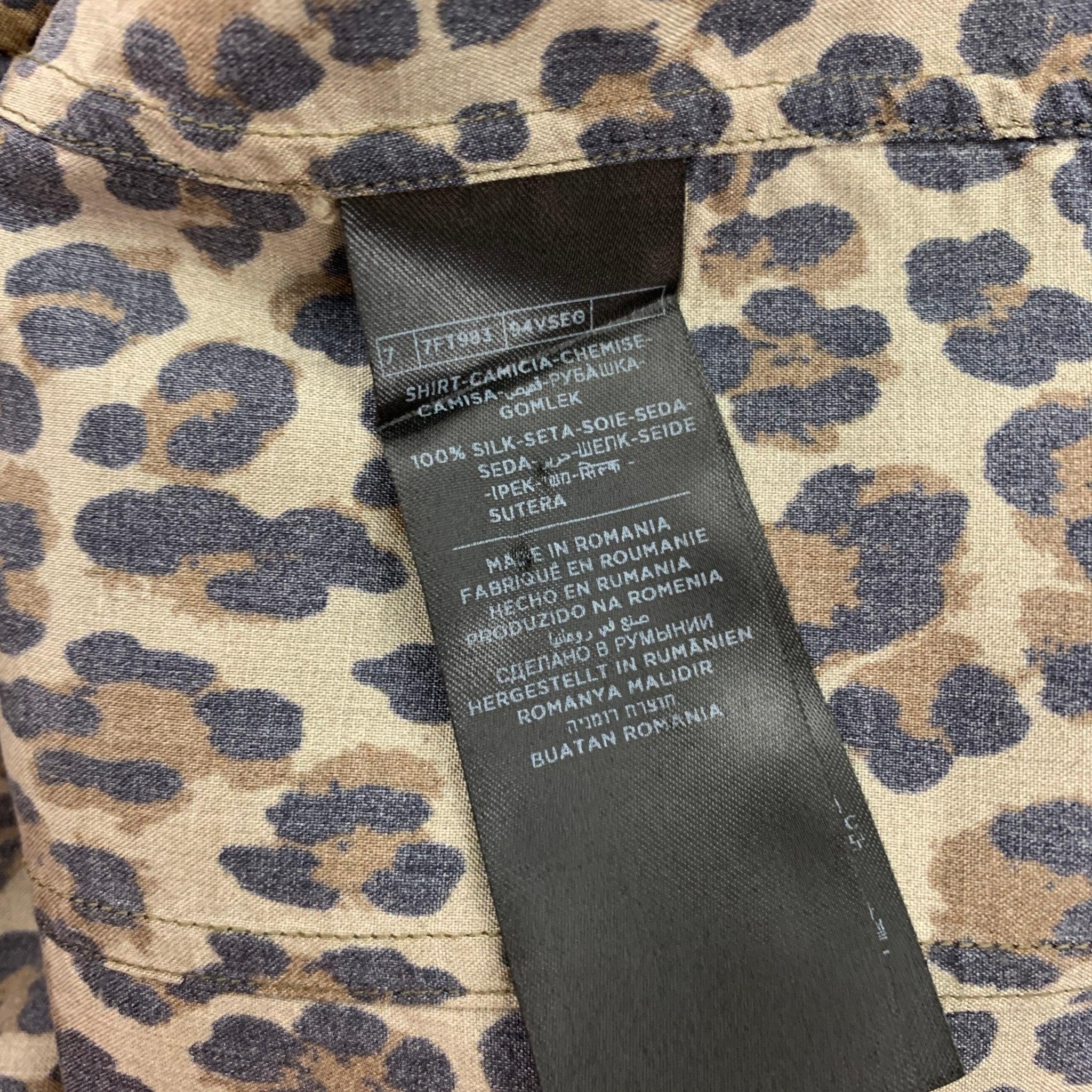 Men's TOM FORD Size XL Olive Black Brown Animal Print Silk Long Sleeve Shirt For Sale