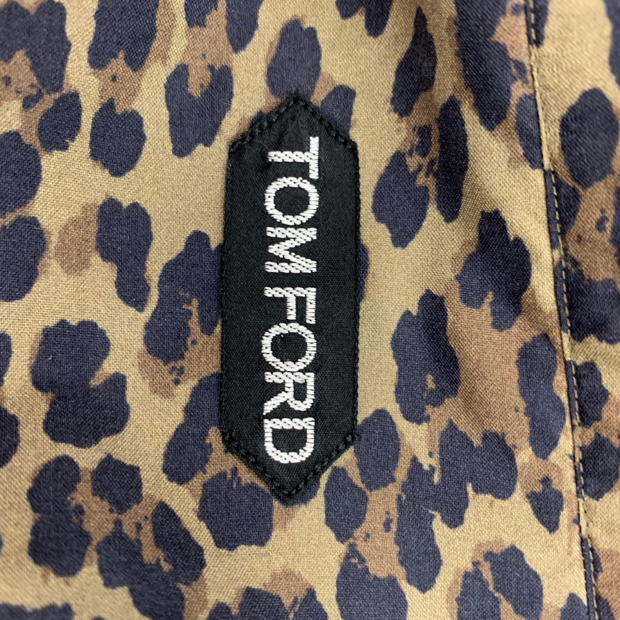 TOM FORD Size XL Olive Black Brown Animal Print Silk Long Sleeve Shirt For Sale 2