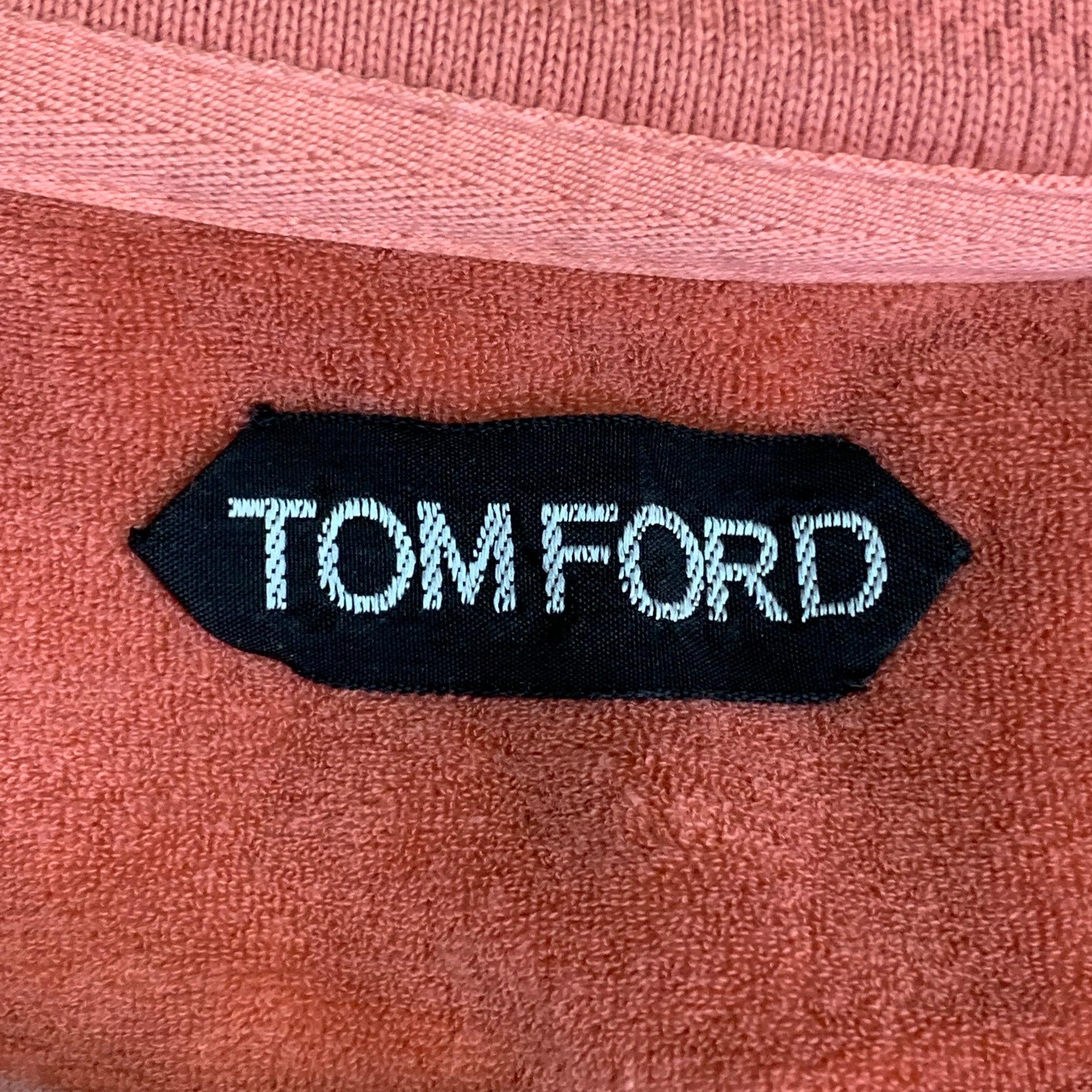 TOM FORD Size XL Orange Terry Cotton Blend Short Sleeve Polo For Sale 2