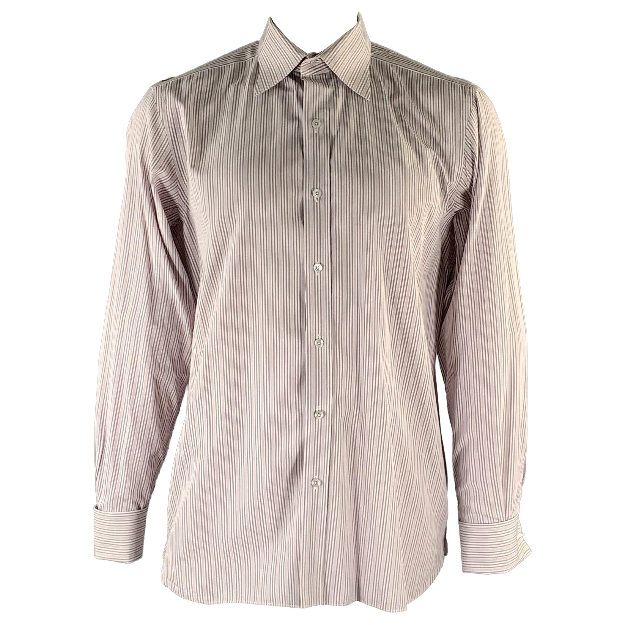 TOM FORD Size XL White Purple Stripe Cotton Pointed Collar Long Sleeve Shirt For Sale