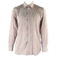 Tom Ford Taglia XL Camicia a maniche lunghe in cotone a righe bianche e viola con colletto a punta